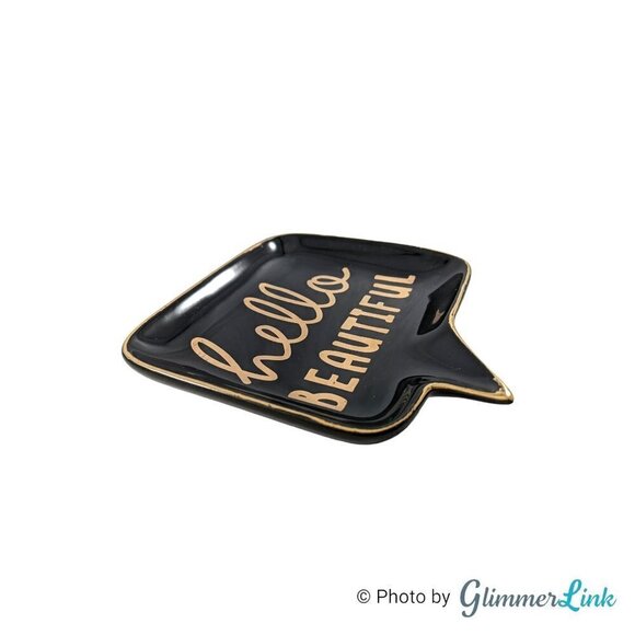 Hello Beautiful Black & Gold Chat Box Trinket Jewelry Soap Dish - Picture 4 of 10